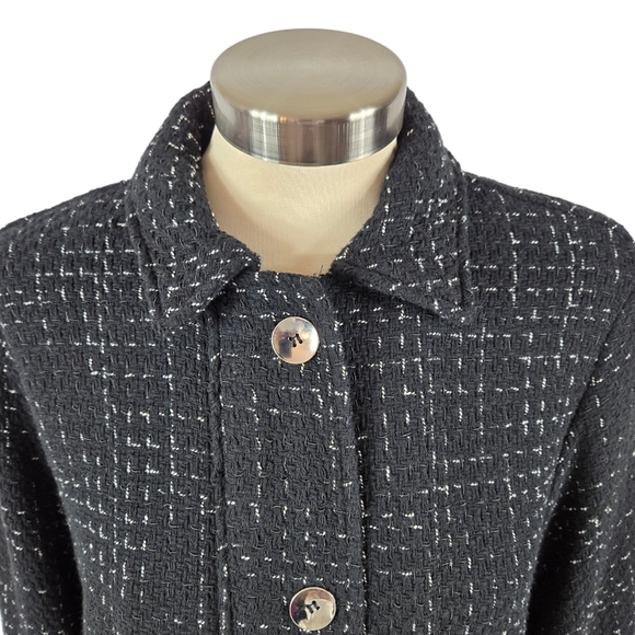 Zara Structured Tweed Black Jacket Silver Metal Buttons - Picture 6 of 16